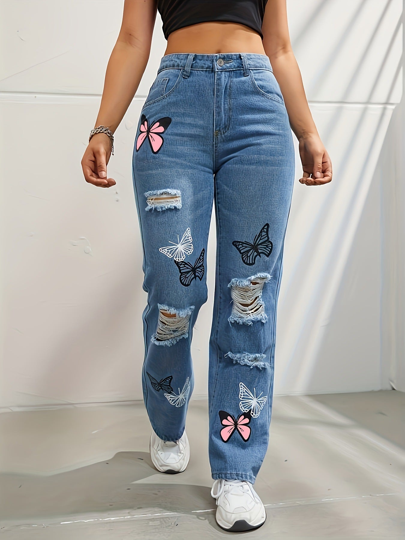Y2K Butterfly High-Waisted Jeans